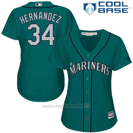 Maglia Baseball Donna Seattle Mariners 34 Felix Hernandez Verde Alterner Cool Base